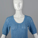 1930s Blue Crochet Dress with Ribbon Belt