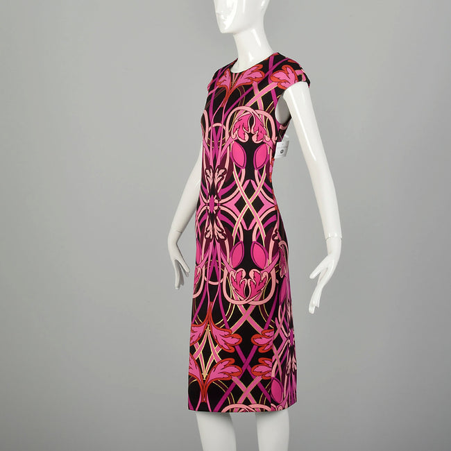 Small Ted Baker Pink Dress Black Short Sleeve Back Slit Designer