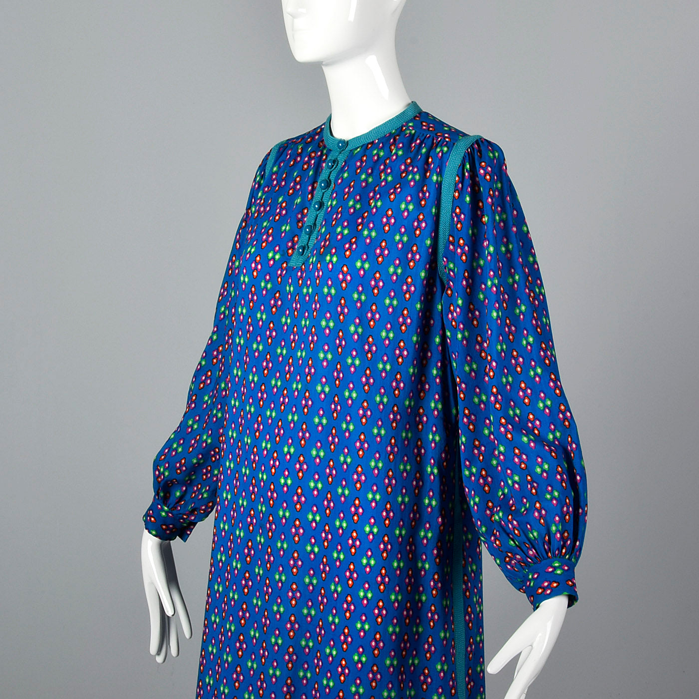 1976 Yves Saint Laurent Rive Gauche Russian Collection Blue Wool Dress