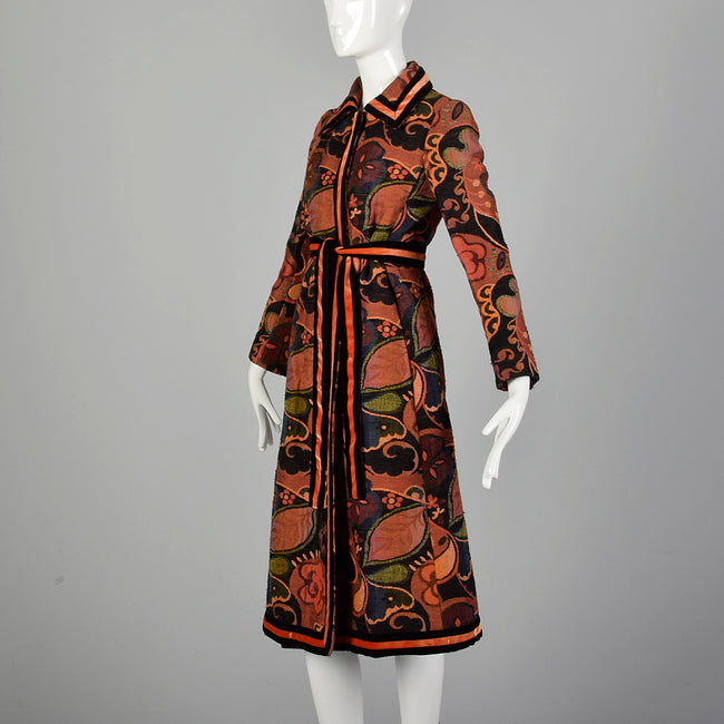 XS 1970s Orange Belted Tapestry Coat
