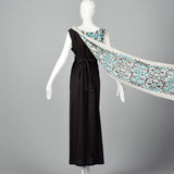 1970s Black Gauze Dress with Back Panel