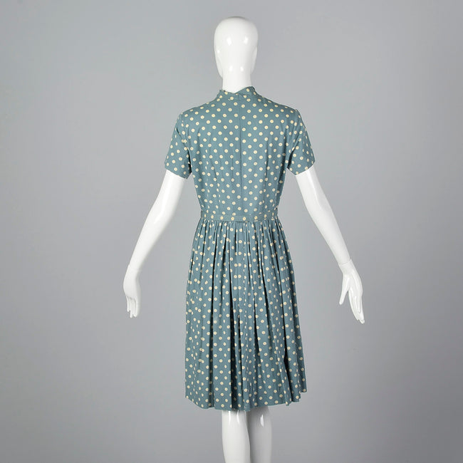 1950s Blue Polka Dot Day Dress