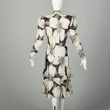 Medium 1980s Floral Print Dress Bias Cut Long Sleeve