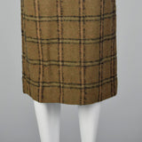 1940s Pencil Skirt in Brown and Green Windowpane Plaid