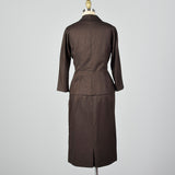 1950s Brown Two Piece Skirt Suit with Pockets
