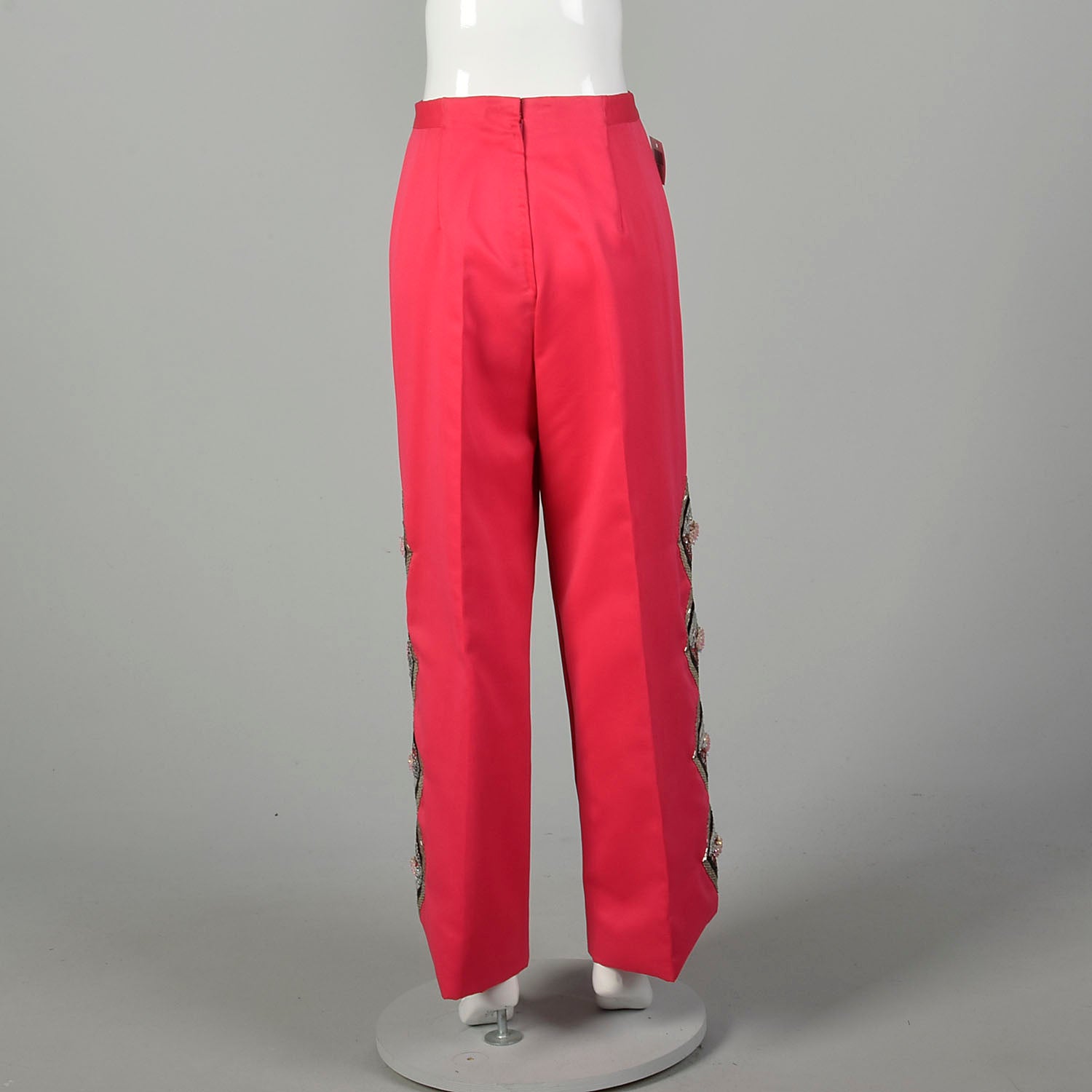 XL 1970s Hot Pink Pants Sequin High Rise Wide Leg