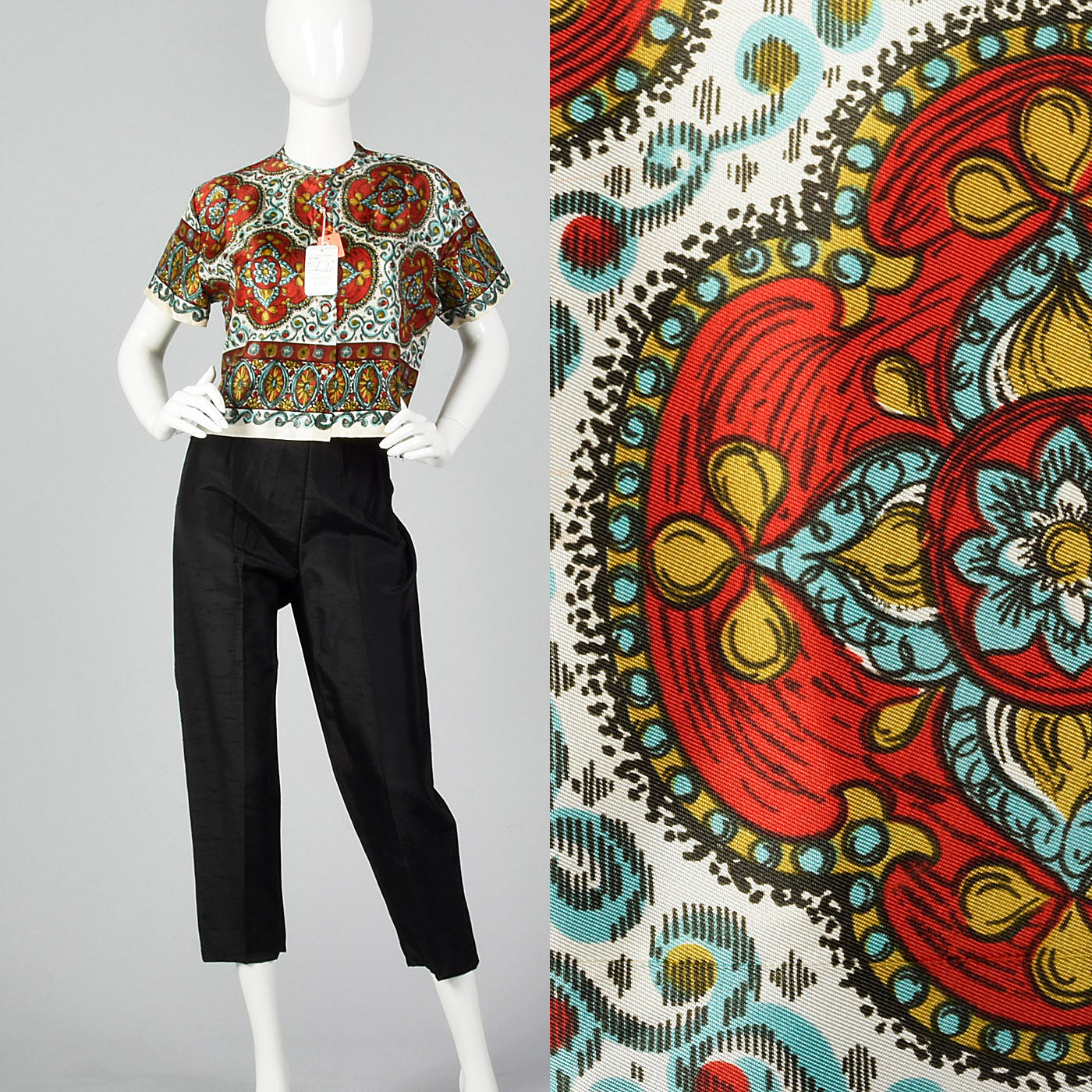 1950s Print Top and Cigarette Pants Set