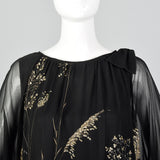 1980s Drop Waist Black Dress with Gold Glitter