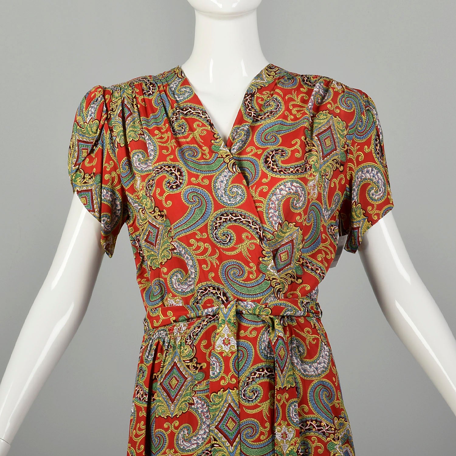 XS 1940s Dressing Gown Cold Rayon Robe Wrap Dress