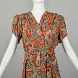 XS 1940s Dressing Gown Cold Rayon Robe Wrap Dress