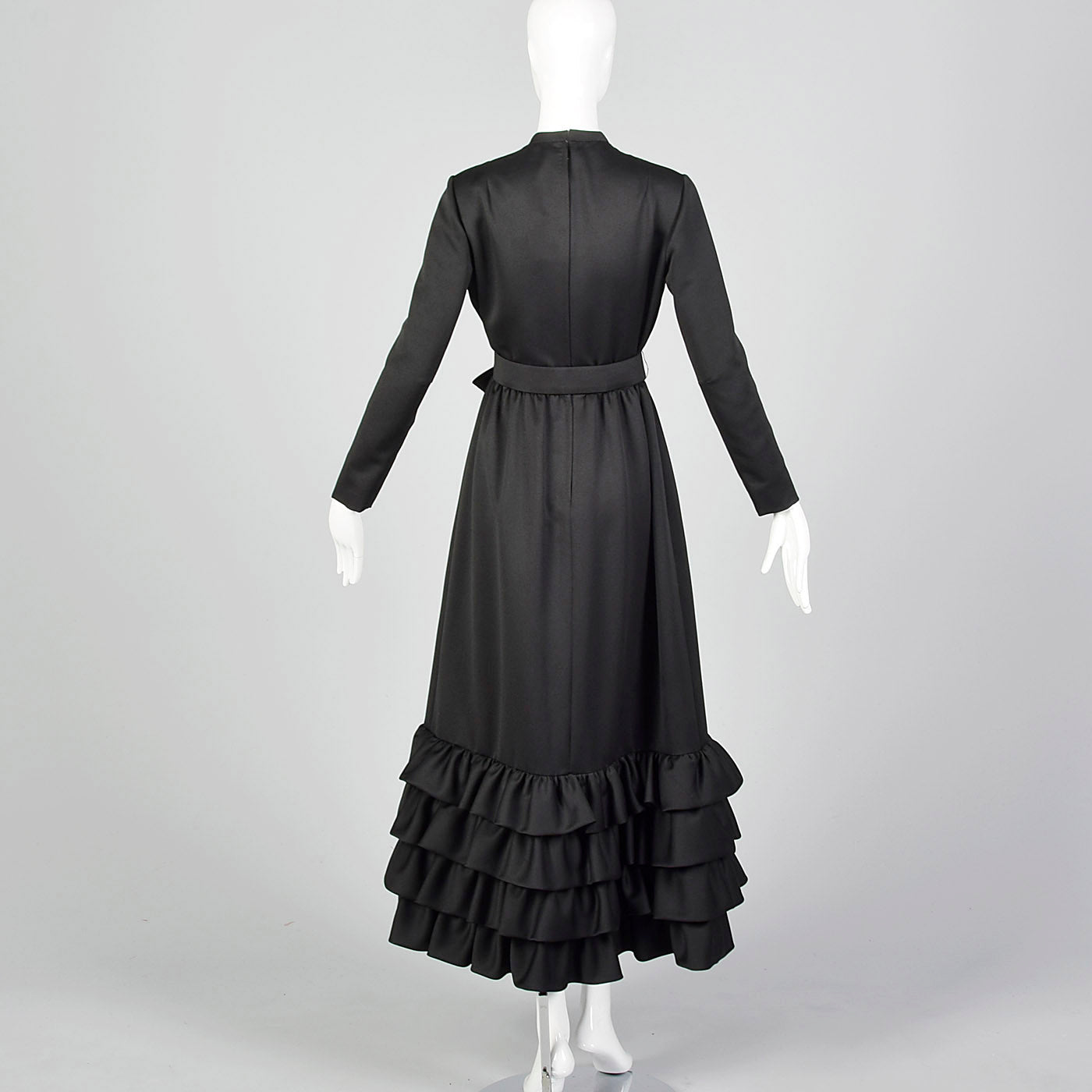 1970s Georgette Trilere Black Evening Dress