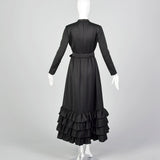 1970s Georgette Trilere Black Evening Dress