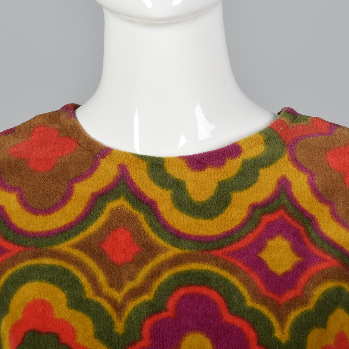 1960s Printed Velour Shift Dress