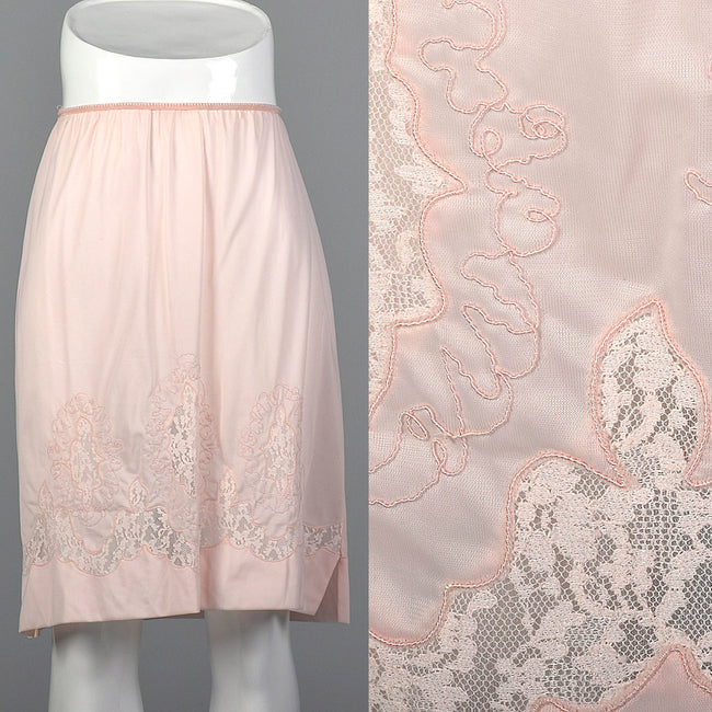 1950s Pastel Pink Half Slip with Lace and Soutache