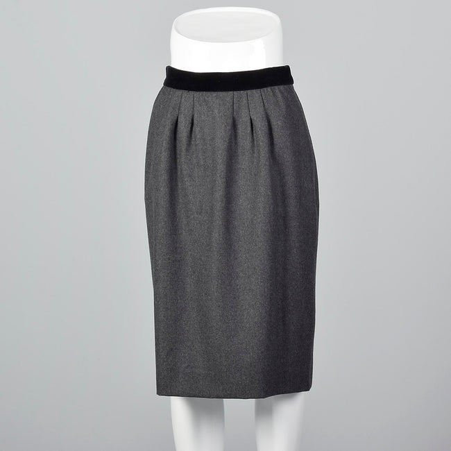 1990s Louis Feraud Gray Wool Pencil Skirt