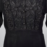 1940s Black Dress with Three Dimensional Applique and Soutache