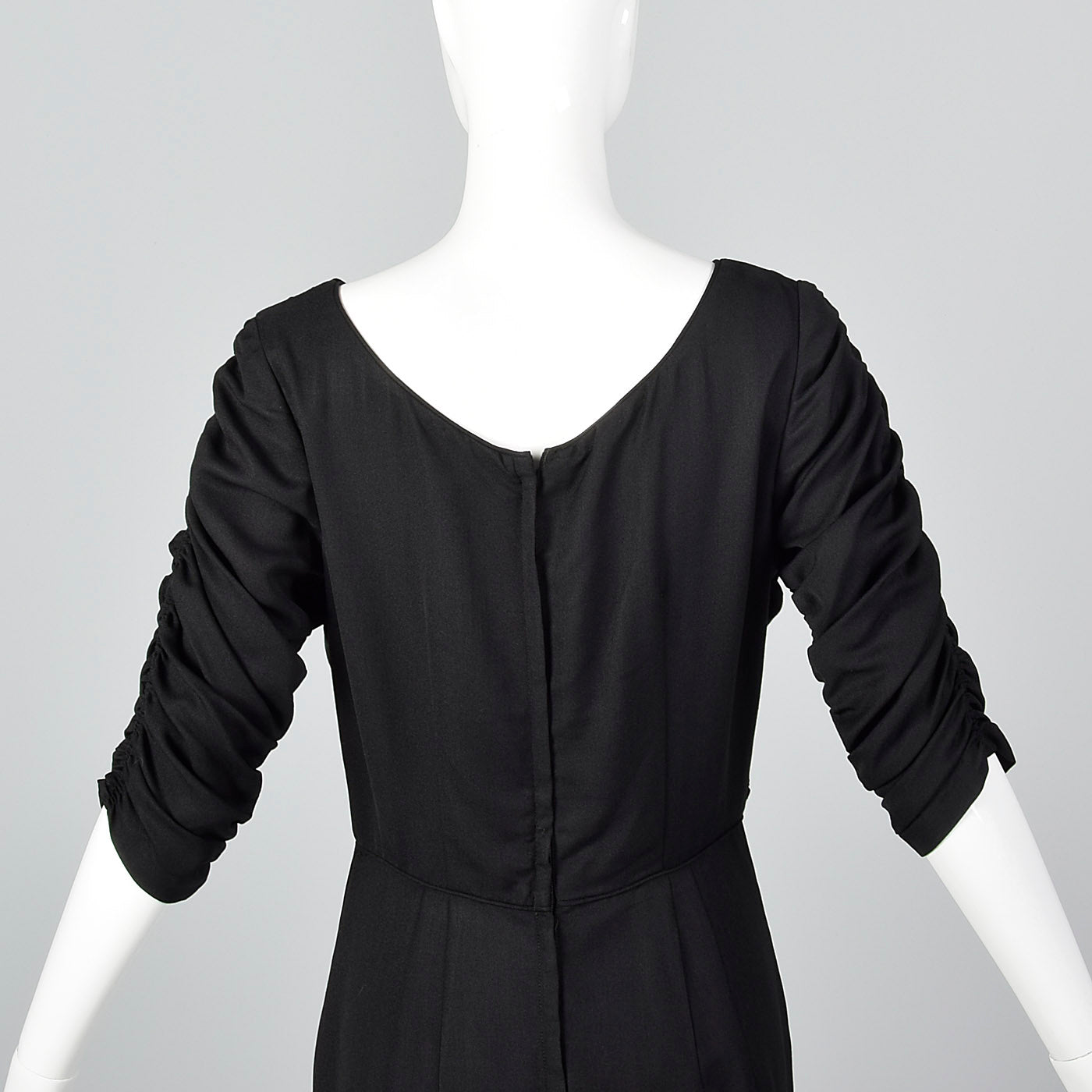 1950s Black Rayon Dress with Gathered Bodice