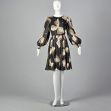 1980s Michael Novarese Tan Abstract Print Dress