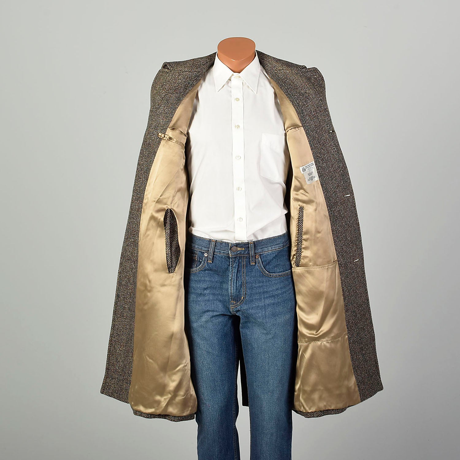 Medium 1970s Brown Wool Tweed Heavyweight Winter Coat