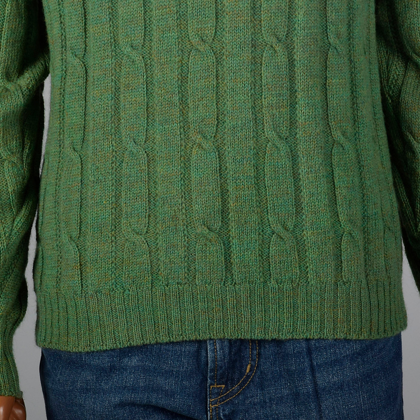1960s Mens Green and Brown Cable Knit Sweater