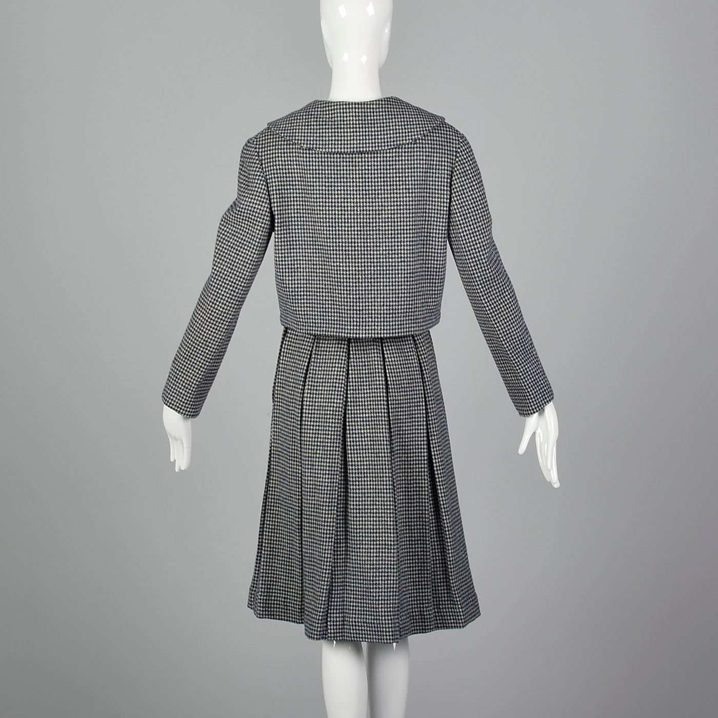 1960s Navy Blue Houndstooth Skirt Set