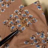 XL 1950s Brown Cotton Day Dress Blue Floral Print Short Sleeves