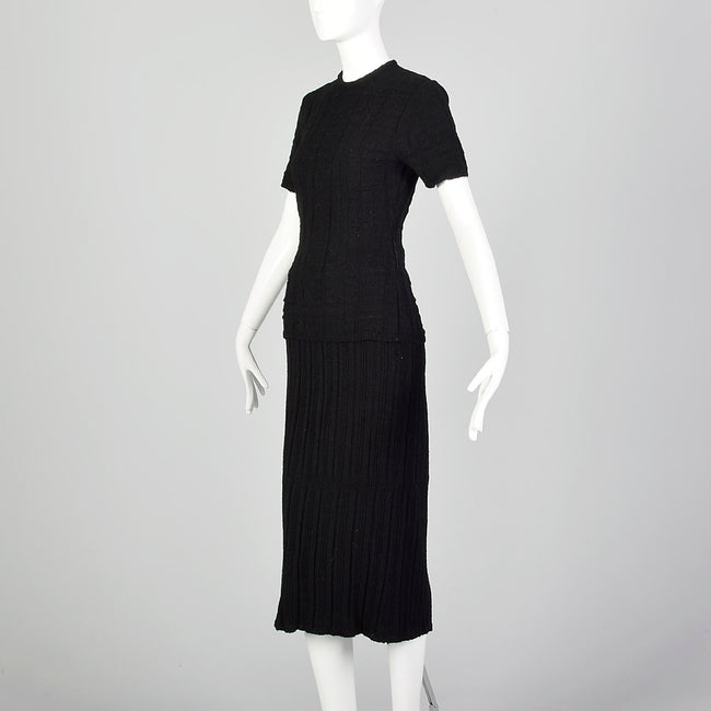 XS-Small 1940s Black Knit Skirt Set