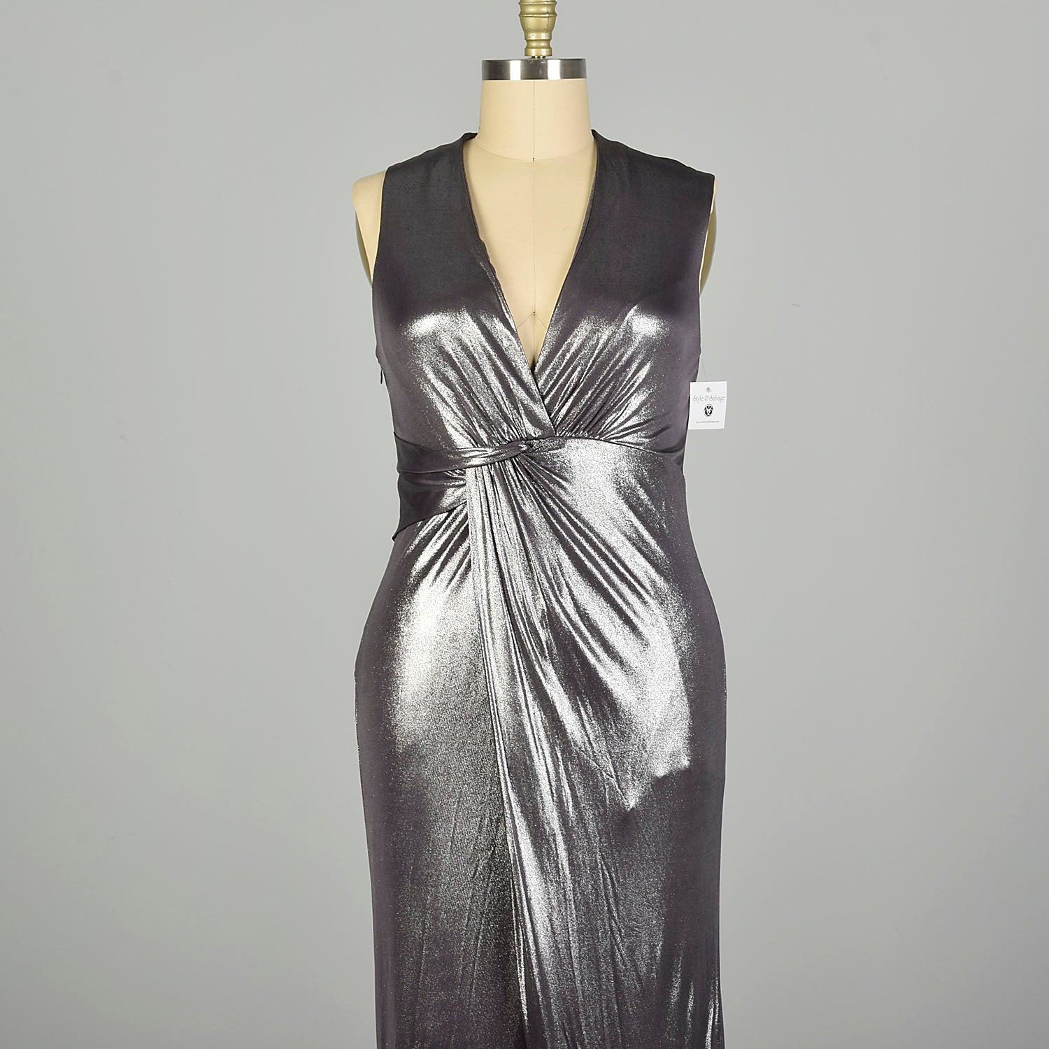XL Y2K Halston Heritage Dress Metallic Silver Wet-Look Formal Prom Eve Style & Salvage XL Y2K Halston Heritage Dress Metallic Silver Wet-Look Formal Prom Eve Style & Salvage