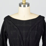 1950s Black Wool Dress with Silver Metallic Plaid