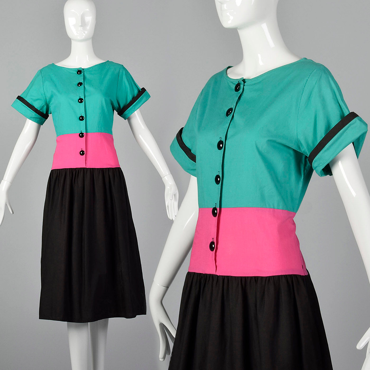 1990s Oscar de la Renta Neiman Marcus Color Block Cotton Dress