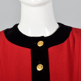 1980s Red Wool Dress with Black Velvet Trim