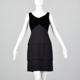 Small 1960s Black Velvet Tiered Skirt Cocktail Dress