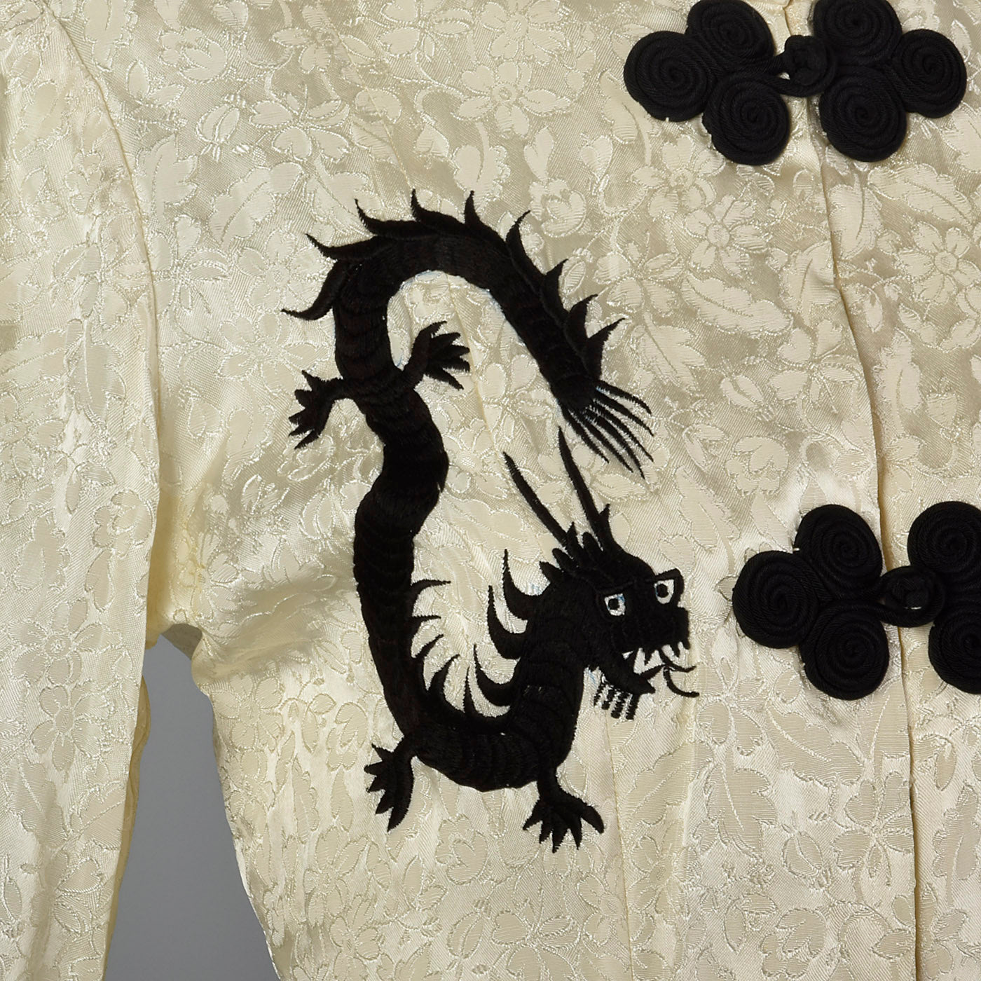 1950s White Brocade Robe with Embroidered Dragon