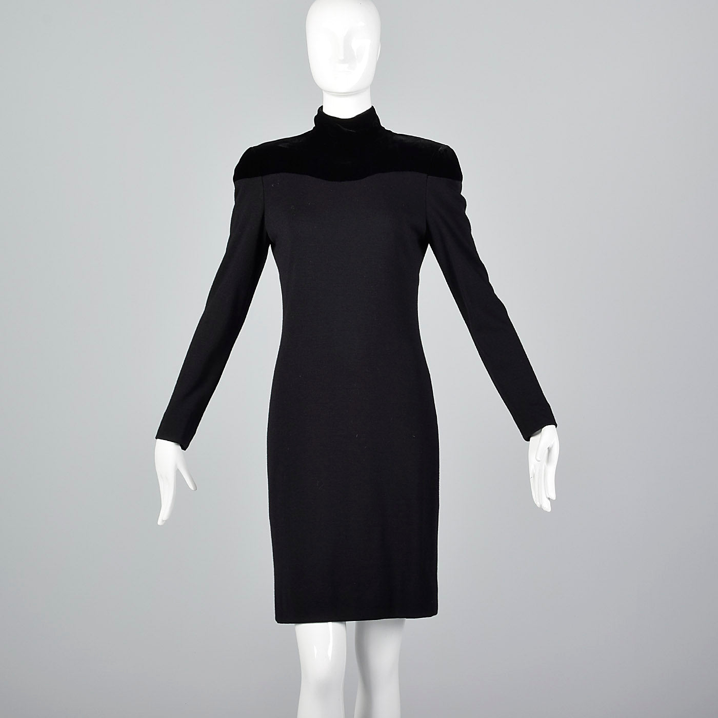 Lanvin Tight Black Pencil Dress with Velvet Shoulders