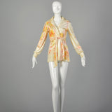 XS Holly Harp 1970s Cream Hand Painted Wrap Top