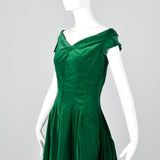 1950s Green Velvet Off Shoulder Party Dress