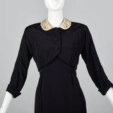 1950s Black Rayon Dress and Jacket with Unique Neckline