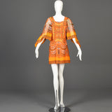 1960s Saks Fifth Avenue Silk Micro Mini Dress with Angel Sleeves