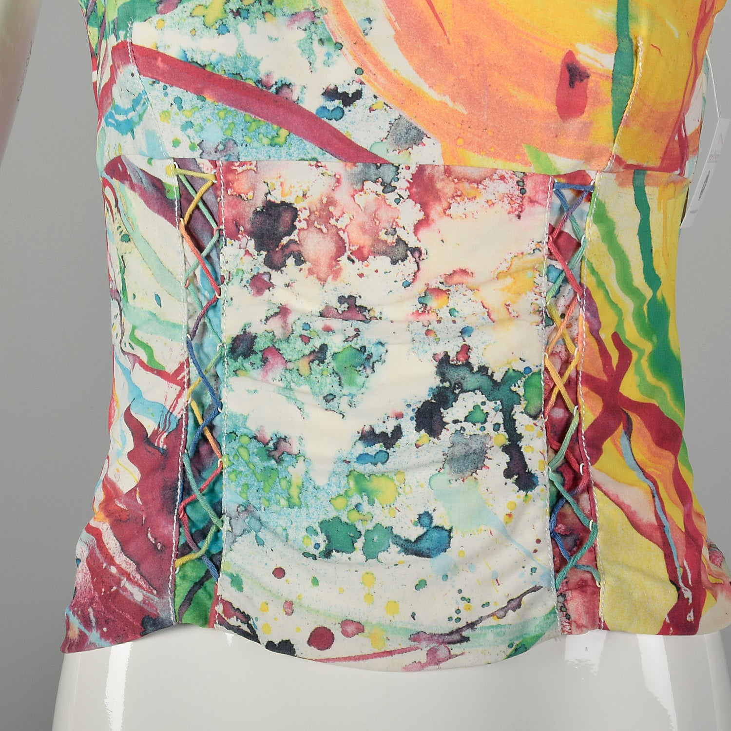 Alberto Makali Multi-Color Abstract Print Stretch Top and Matching Jean Jacket Set