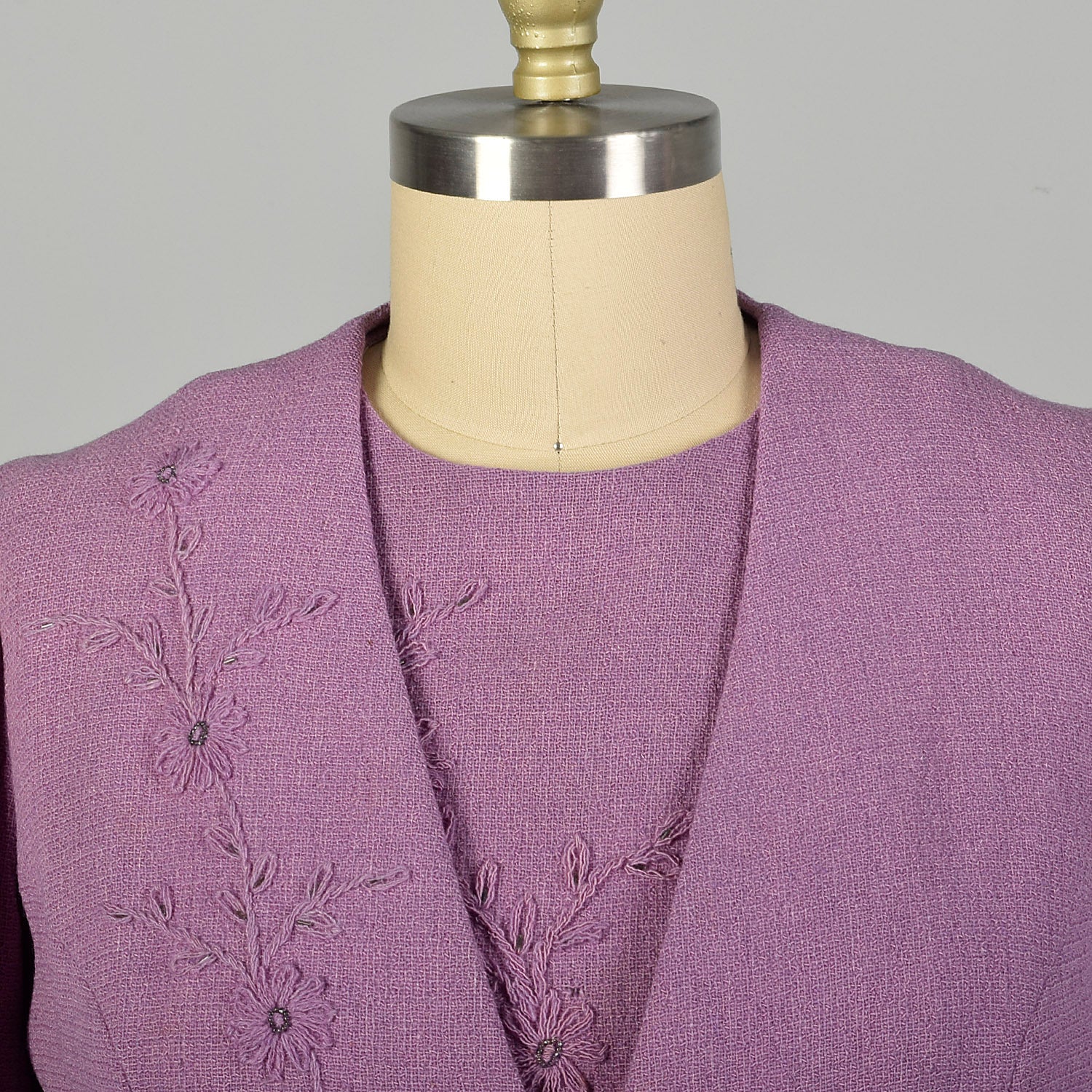 XL 1960s Set Purple Tweed Autumn Jacket Lilac Day Dress Ensemble
