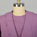 XL 1960s Set Purple Tweed Autumn Jacket Lilac Day Dress Ensemble