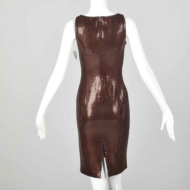 XS St John Couture Cocktail Mini Dress Designer Sleeveless Knit Brown Paillettes