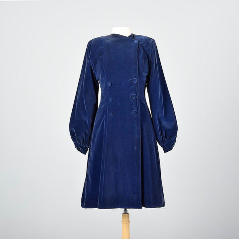 1940s Blue Velvet Princess Coat Style & Salvage 1940s Blue Velvet Princess Coat Style & Salvage