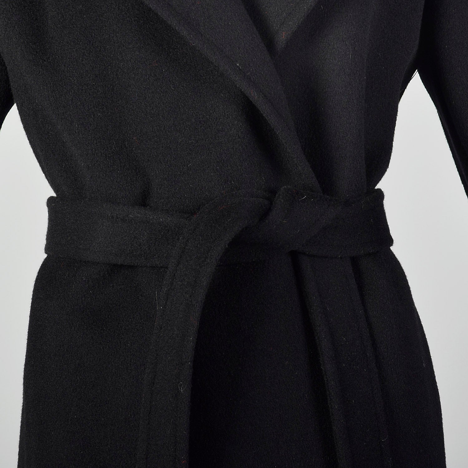 Small Black Heavyweight Wool 1970s Trench Coat