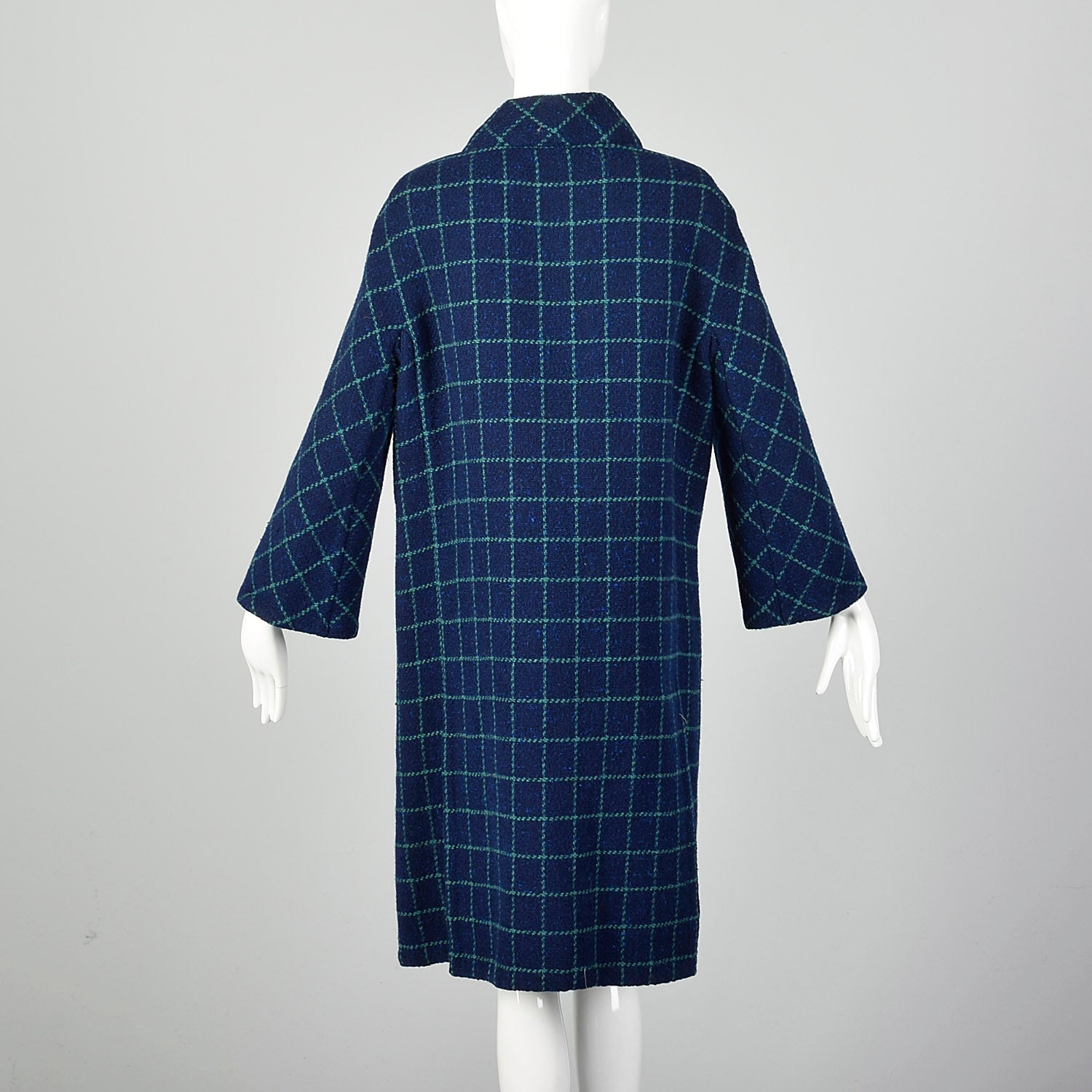 Medium Pauline Trigere 1960s Mod Blue Plaid Wool Blanket Coat