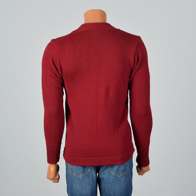 1940s Mens Burgundy Knit Cardigan