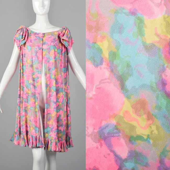 1960s Lucie Ann Wrap Robe in Pink Floral Print