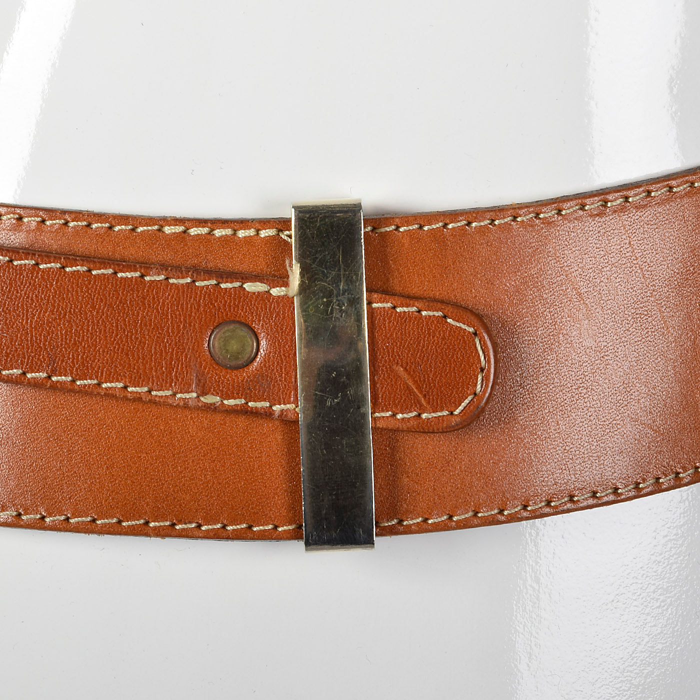 Brown Leather Belt with Double Gold Buckles