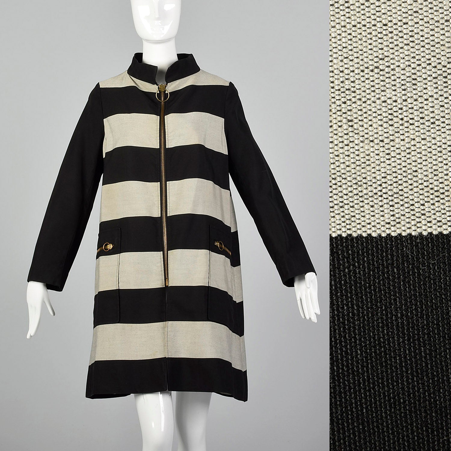 Medium-Large 1960s Black & Gray Striped Coat