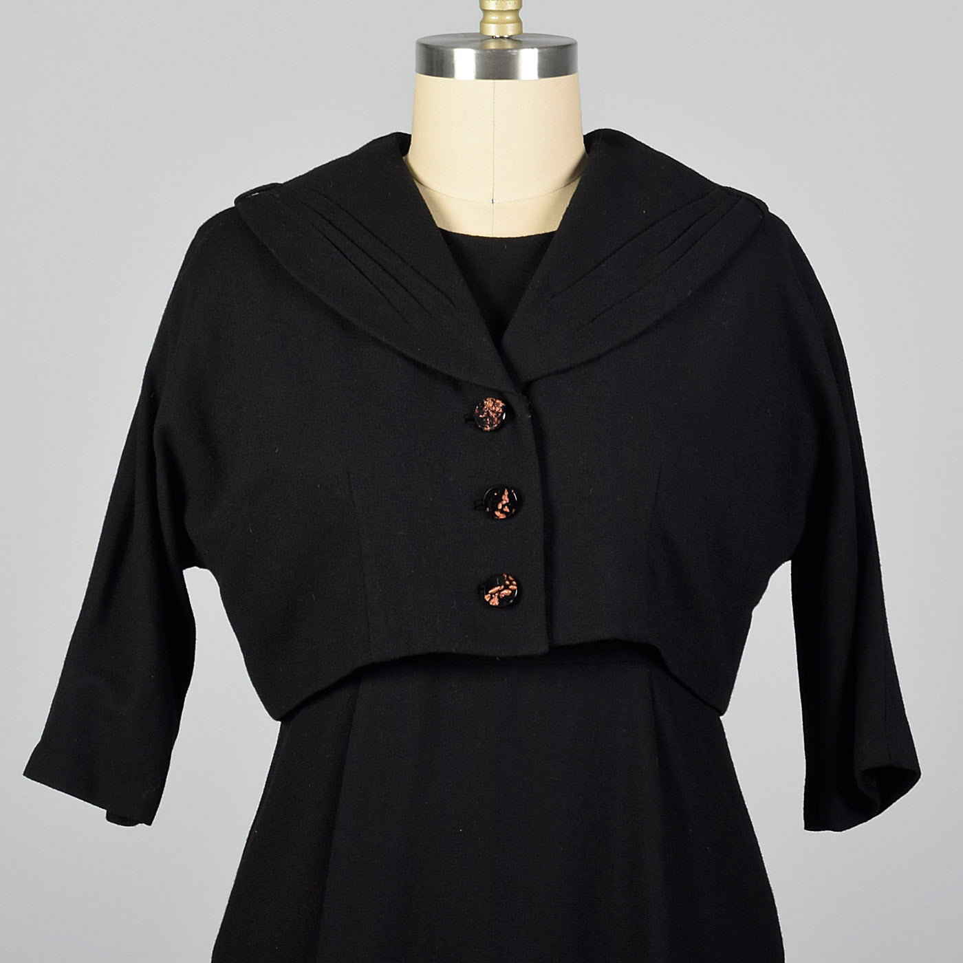 1950s Black Wool Dress and Jacket Set
